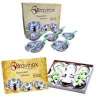 Tigela Inox Sobremesa Com Colher Kit Com 12 Pecas Na Caixa - Bravinox