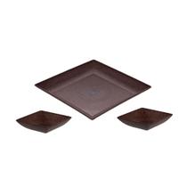 Tigela Petisqueira Quadrada Marrom Imbuia Kit ECO 3un