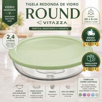 Tigela Round Vidro Com Tampa Plastica 2,4 Litros 26cm Vitazza