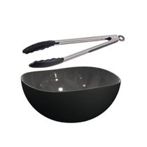 Tigela Saladeira Bowl e Pegador de Salada Preto 2 peças