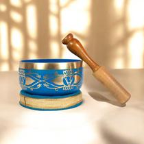 Tigela Tibetana Azul Chakra com Metal + Almofada e Bastão de Madeira Harmonia e Energia