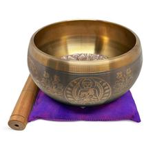 Tigela Tibetana Orin 7 Metais Sagrados Cor Cinza Buda 15cm + Almofada e Bastão
