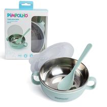 Tigela Tigelinha Com Tampa e Colher 300ml Bebês Introdução Alimentar Aço Inox Tigela Menino Menina Baby Pimpolho Cor:Ver