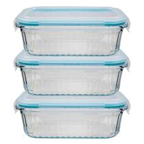 Tigela Vidro 370ML Retangular Fitness Canelado Lancheira 3Un