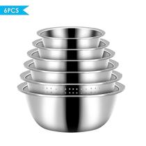 Tigelas 6 pçs/set taças de mistura de aço inoxidável com escorredor empilhável anti ferrugem mancha