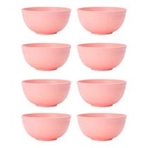 Tigelas De Plástico Reutilizáveis Rosa 4/6/8pcs Talheres Portáteis Para Sobremesas Lanches Camping