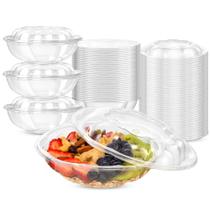 Tigelas de salada descartáveis de plástico transparente de 700 ml com tampas, pacote com 50