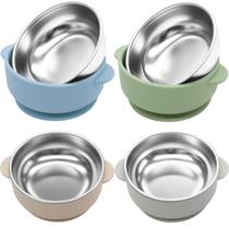 Tigelas para bebê JVEOO 4 unidades em aço inoxidável com sucção 14 cm