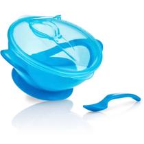 Tigelinha com ventosa e colher azul cajovil