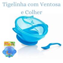 Tigelinha com Ventosa e Colher de bebê infantil azul