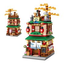 Tijolos japoneses da loja Street View, Mini DIY Building Blocks Modelo MOC Construction Toy (Hot Spring Shop)