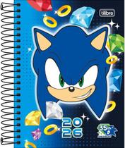 Tilibra - Agenda Espiral Diária 11,7 x 16,4 cm Sonic 2026 - Fundo Azul com rosto - TILIBRA
