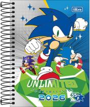 Tilibra - Agenda Espiral Diária 11,7 x 16,4 cm Sonic 2026 - Fundo Cinza e Azul - TILIBRA