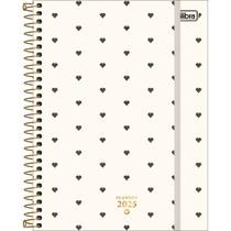 Tilibra - Planner Espiral 17,7 x 24 cm West Village 2025 - Fundo Bege - corações pretos