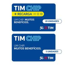 TIM Chip Kit 25 unidades: 5 sem recarga e 20 com recarga