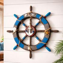 Timão Leme Náutico Decorativo para Parede Decoração Ambiente Praiano Azul MDF 45cm Timão Leme Náutico Decorativo para Parede Decoração Ambiente Praiano Azul MDF 45cm