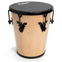 Timba 35x10 Zaidans Madeira Verniz Natural, Pele Napa Preta, Som encorpado para Samba e Pagode, Leve e Portátil, Uso com mãos ou vassourinha