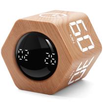 Timer de Mesa Exlliy em Formato de Cubo com Textura de Madeira e Sensor de Gravidade