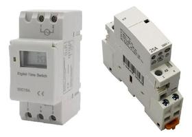 Timer Digital Thc15a 220v 16on + Contator Modular 25a 2no