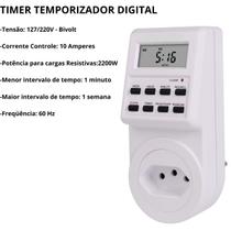 Timer Temporizador Digital Tomada Energia Bivolt 2.200w 10a