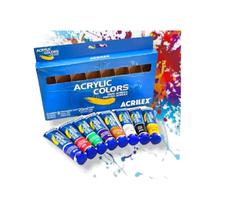 TINTA Acrílica ACRYLIC COLORS Acrilex Estojo Com 08 Bisnagas 20 ml (Cores Variadas 312, 319, 320, 324, 330, 332, 348, 360)