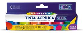 Tinta Acrilica Fosca 6 cores Neon 10ml Acrilex