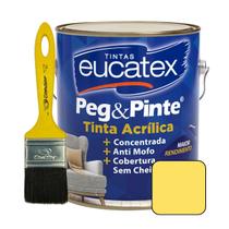 Tinta Acrilica Peg E Pinte 3,6L Eucatex Parede Teto Interna + Pincel Trincha 2" Cores