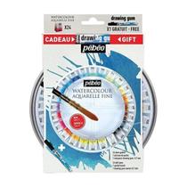 Tinta Aquarela em Pastilha Profissional Pébéo 24 Cores + Pincel e Drawing Gum