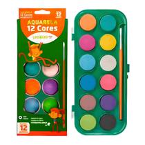 Tinta Aquarela Leo Leo 12 cores com 12 pastilhas com Pincel Leonora