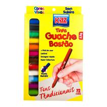 Tinta Bastão Guache 12 Cores Escolar 2 Tons Diferentes Cor Tradicional