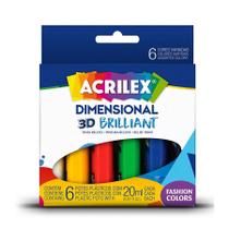 Tinta dimensional 3d brilliant acrilex 6 potes 20 ml cada