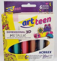 Tinta Dimensional 3d Metallic Acrilex Com 6 Potes De 20ml