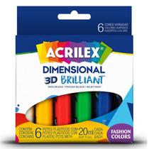 Tinta Dimensional Relevo 3D Brilliant Tecido ACRILEX caixa c/ 06 cores