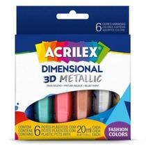 Tinta Dimensional Relevo 3D Metallic Tecido ACRILEX caixa c/ 06 cores Tinta Dimensional Relevo 3D Metallic Tecido ACRILEX caixa c/ 06 cores