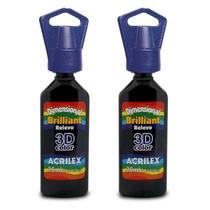 Tinta Dimensional Relevo Brilhante 3D Color Preto Kit 2un Acrilex Ideal para Tecido Papel Madeira Couro Cerâmica Gesso