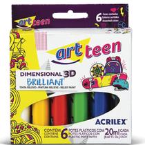 Tinta Dimensional Relevo Brilhante Efeito 3D 6 cores Acrilex Artesanato Pintura Roupas Tecido Madeira MDF EVA Gesso