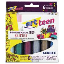 Tinta Dimensional Relevo Glitter Efeito 3D 6 cores Acrilex Artesanato Pintura Roupas Tecido Madeira MDF EVA Gesso Tinta Dimensional Relevo Glitter Efeito 3D 6 cores Acrilex Artesanato Pintura Roupas Tecido Madeira MDF EVA Gesso