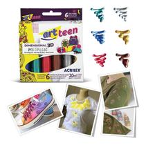 Tinta Dimensional Relevo Kit 6 Cores Metálico 20ml - Acrilex