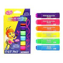 Tinta Escolar Guache em Bastão Efeito Neon Colorida com 6 unidades - Acrilex