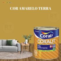 Tinta Esmalte Sintético Base Água Cor Amarelo 800ml Coral Coralit Total Zero Brilhante p/Madeiras e Metais e Pintura em Artesanato de MDF.