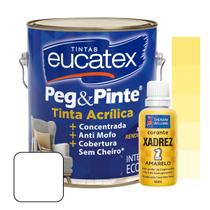 Tinta Eucatex Acrilica Peg E Pinte 3,6L Branca + Xadrez 50ml