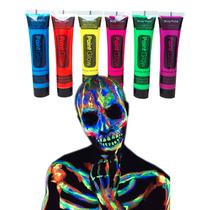 Tinta Fluorescente Glow Neon: Kit com 6 Cores Sortidas Festa Balada Halloween Tinta Fluorescente Glow Neon: Kit com 6 Cores Sortidas Festa Balada Halloween