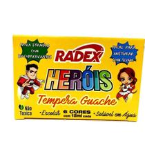 Tinta guache 06 cores solivel em água radex heróis 15ml
