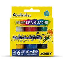 Tinta Guache 15ML 6 Cores Fantasia Metálica - Pacote com 6 Unidades