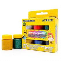 Tinta Guache 6 cores Fantasia Glitter - 15ml - Acrilex