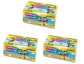 Tinta Guache Acrilex Kit com 3 caixas - 18 potinhos - 6 cores