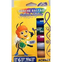 Tinta Guache Bastão 06 Cores Fantasia Metallic - Acrilex Tinta Guache Bastão 06 Cores Fantasia Metallic - Acrilex