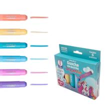 Tinta Guache Bastão Cores Pastel Unicórnio LeoLeo Caixa com 6 Cores MEscolar e Artes