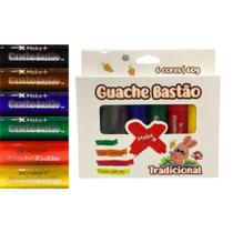 Tinta Guache em Bastão 6 Cores 10g cada Secagem Rápida Pronto para Uso - Make+ Papelaria Colorir Pintura Tintas