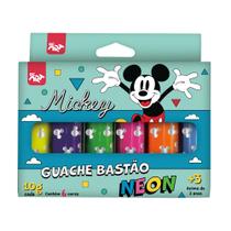 Tinta Guache Em Bastão 6 Cores Neon Mickey Não faz Sujeira